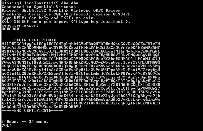 iSQL Export Web Server Sertificate Output